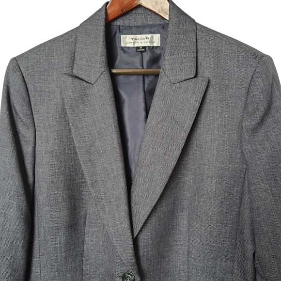 Tahari Arthur S. Levine Blue Blazer Business Career Jacket Crosshatch Size 18 - Picture 2 of 12